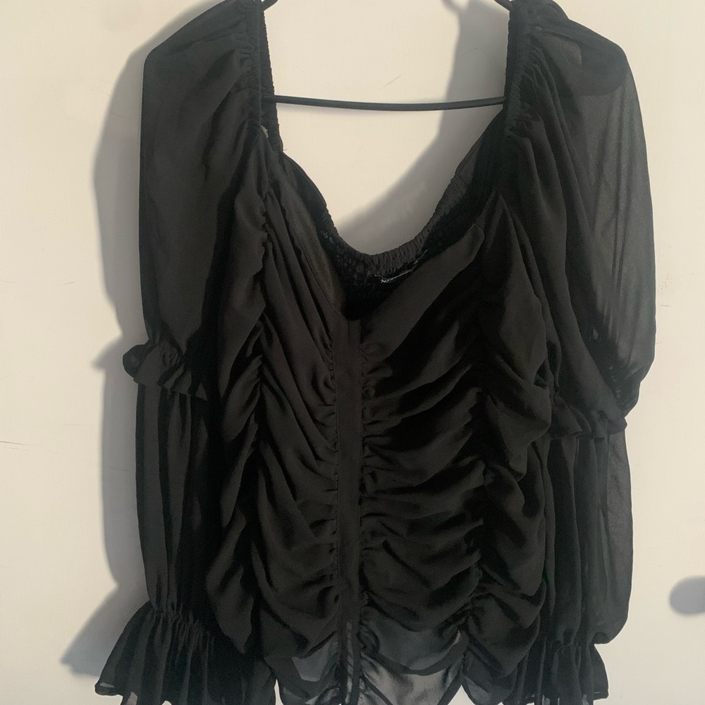 Plus size long sleeve ruffled top